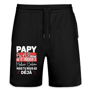 Papy Meilleur Cadeau Humour Personnalisé - Short de jogging bio TRAINER Stanley/Stella unisexe - noir - Devant - Nik (191cm) & Marisol (170cm)