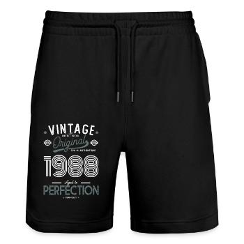 AGE TO PERFECTION born in 1988 anniversary 34 years - Stanley/Stella Trainer Unisex Organic Jogging Shorts - black - Front - Nik (191cm) & Marisol (170cm)