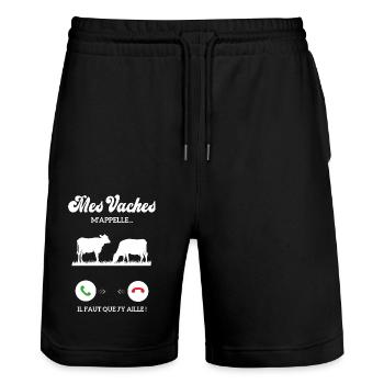 Dicton Drôle De Vache Agriculteur Mes Vaches - Short de jogging bio TRAINER Stanley/Stella unisexe - noir - Devant - Nik (191cm) & Marisol (170cm)
