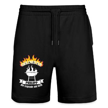 Grillmeister Philipp lustiger Spruch Vorname - Stanley/Stella Unisex Bio Joggingshorts Trainer  - Schwarz - Vorne - Nik (191cm) & Marisol (170cm)