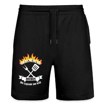 Grillmeister Jochen lustiger Spruch Vorname - Stanley/Stella Unisex Bio Joggingshorts Trainer  - Schwarz - Vorne - Nik (191cm) & Marisol (170cm)