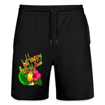 Hibiscus Cocktail Citrus Summer Holiday - Stanley/Stella Trainer Unisex Organic Jogging Shorts - black - Front - Nik (191cm) & Marisol (170cm)