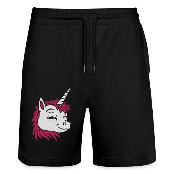 Visage comique licorne heureuse - Short de jogging bio TRAINER Stanley/Stella unisexe - noir - Devant - Nik (191cm) & Marisol (170cm)