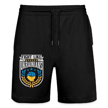 fight like ukrainians quote - Stanley/Stella Trainer Unisex Organic Jogging Shorts - black - Front - Nik (191cm) & Marisol (170cm)