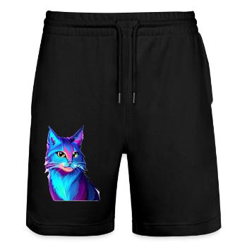 Katze Haustier Katzenhaar Hauskatze Kätzchen Kater - Stanley/Stella Unisex Bio Joggingshorts Trainer  - Schwarz - Vorne - Nik (191cm) & Marisol (170cm)