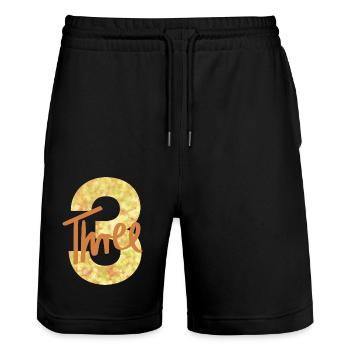 Zahl / 3 / Drei / Geburtstag / Dritter / Nummer - Stanley/Stella Unisex Bio Joggingshorts Trainer  - Schwarz - Vorne - Nik (191cm) & Marisol (170cm)
