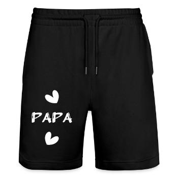 FATHER's DAY. HAPPY BIRTHDAY DAD. DAD. HAPPY BIRTHDAY - Stanley/Stella Trainer Unisex Organic Jogging Shorts - black - Front - Nik (191cm) & Marisol (170cm)