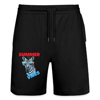 SUMMER VIBES - Stanley/Stella Unisex Bio Joggingshorts Trainer  - Schwarz - Vorne - Nik (191cm) & Marisol (170cm)