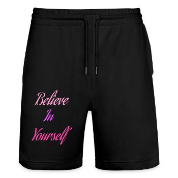 Believe In Yourself(W) - Stanley/Stella Trainer Unisex Organic Jogging Shorts - black - Front - Nik (191cm) & Marisol (170cm)