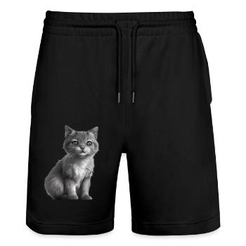British Shorthair Cat Cat Kitten Cats - Stanley/Stella Trainer Unisex Organic Jogging Shorts - black - Front - Nik (191cm) & Marisol (170cm)