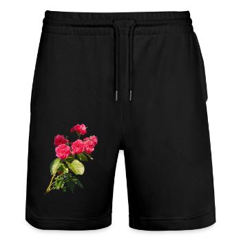 Red rose bush - Stanley/Stella Trainer Unisex Organic Jogging Shorts - black - Front - Nik (191cm) & Marisol (170cm)