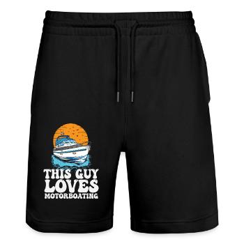 This Guy Loves Motorboating Pontoon King Funny - Stanley/Stella Trainer Unisex Organic Jogging Shorts - black - Front - Nik (191cm) & Marisol (170cm)