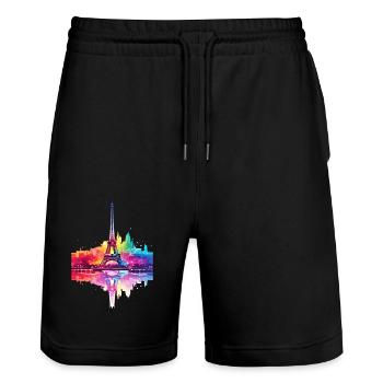 Paris Frankreich Stadt Skyline Eiffelturm Kunst - Stanley/Stella Unisex Bio Joggingshorts Trainer  - Schwarz - Vorne - Nik (191cm) & Marisol (170cm)