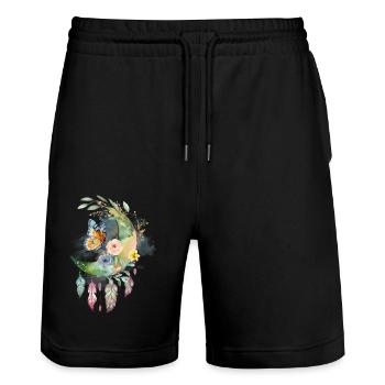 Moon Dream Catcher Butterfly Roses, Drawing - Stanley/Stella Trainer Unisex Organic Jogging Shorts - black - Front - Nik (191cm) & Marisol (170cm)