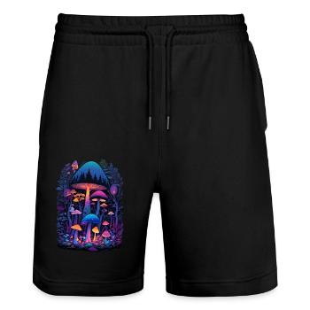 Magic mushrooms in the forest - Stanley/Stella Trainer Unisex Organic Jogging Shorts - black - Front - Nik (191cm) & Marisol (170cm)