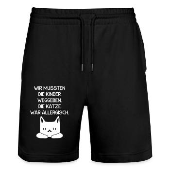 Katze war allergisch - Stanley/Stella Unisex Bio Joggingshorts Trainer  - Schwarz - Vorne - Nik (191cm) & Marisol (170cm)