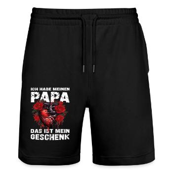 Ich habe meinen Papa das ist mein Geschenk - Stanley/Stella Unisex Bio Joggingshorts Trainer  - Schwarz - Vorne - Nik (191cm) & Marisol (170cm)