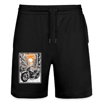 Vintage retro style motorcycle - Stanley/Stella Trainer Unisex Organic Jogging Shorts - black - Front - Nik (191cm) & Marisol (170cm)