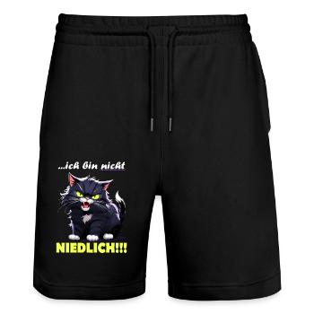 Ich bin nicht NIEDLICH - Stanley/Stella Unisex Bio Joggingshorts Trainer  - Schwarz - Vorne - Nik (191cm) & Marisol (170cm)