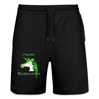 Frohe Weihnachten - Einhorn - Stanley/Stella Unisex Bio Joggingshorts Trainer  - Schwarz - Vorne - Nik (191cm) & Marisol (170cm)