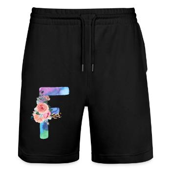 Buchstabe f Aquarell - Stanley/Stella Unisex Bio Joggingshorts Trainer  - Schwarz - Vorne - Nik (191cm) & Marisol (170cm)