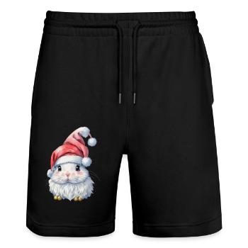 Cute Christmas Rabbit - Stanley/Stella Trainer Unisex Organic Jogging Shorts - black - Front - Nik (191cm) & Marisol (170cm)