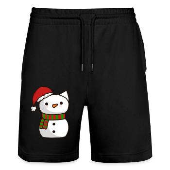 Chat mignon en forme de bonhomme de neige, chats Kawaii - Short de jogging bio TRAINER Stanley/Stella unisexe - noir - Devant - Nik (191cm) & Marisol (170cm)