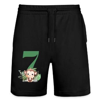 7e anniversaire singe safari - Short de jogging bio TRAINER Stanley/Stella unisexe - noir - Devant - Nik (191cm) & Marisol (170cm)
