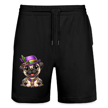 Mardi Gras Comic Pug - Stanley/Stella Trainer Unisex Organic Jogging Shorts - black - Front - Nik (191cm) & Marisol (170cm)