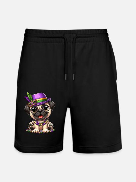 Mardi Gras Comic Pug - Stanley/Stella Trainer Unisex Organic Jogging Shorts - black