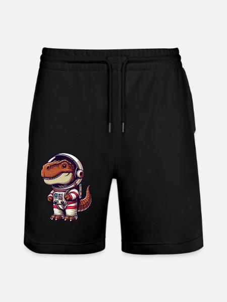 Dino Astronaut in Space Cartoon - Stanley/Stella Trainer Unisex Organic Jogging Shorts - black