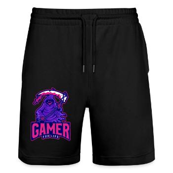 Gamer For Life - Stanley/Stella Trainer Unisex Organic Jogging Shorts - black - Front - Nik (191cm) & Marisol (170cm)