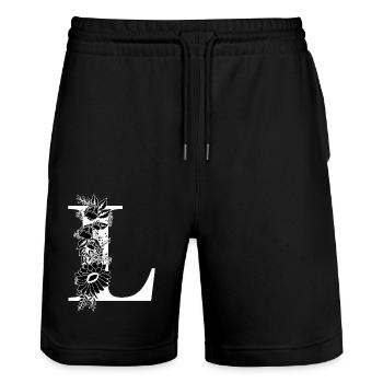 Black and white floral letter l - Stanley/Stella Trainer Unisex Organic Jogging Shorts - black - Front - Nik (191cm) & Marisol (170cm)