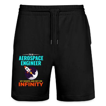 Luft- und Raumfahrtingenieur Raumfahrtraketenwissenschaftler - Stanley/Stella Unisex Bio Joggingshorts Trainer  - Schwarz - Vorne - Nik (191cm) & Marisol (170cm)
