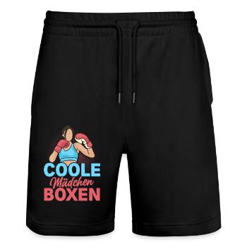 Cool Girl Boxing Martial Arts Boxer - Stanley/Stella Trainer Unisex Organic Jogging Shorts - black - Front - Nik (191cm) & Marisol (170cm)