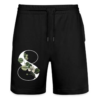 Number 8 Green Floral -8th Floral Birthday - Stanley/Stella Trainer Unisex Organic Jogging Shorts - black - Front - Nik (191cm) & Marisol (170cm)