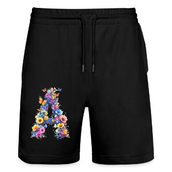 A – Floraler Anfangsbuchstabe 💐🌼🦋 - Stanley/Stella Unisex Bio Joggingshorts Trainer  - Schwarz - Vorne - Nik (191cm) & Marisol (170cm)