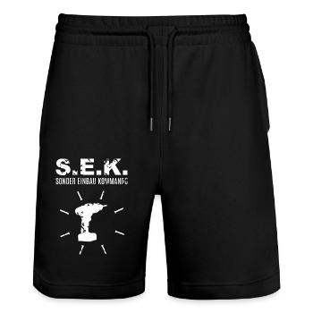 Sonder Einbau Kommando - Stanley/Stella Unisex Bio Joggingshorts Trainer  - Schwarz - Vorne - Nik (191cm) & Marisol (170cm)