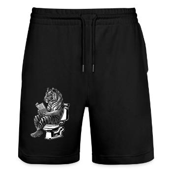 Tiger on toilet - Stanley/Stella Trainer Unisex Organic Jogging Shorts - black - Front - Nik (191cm) & Marisol (170cm)