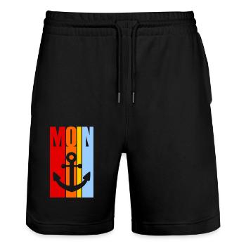 Moin - Guten Morgen - Nordsee - Ostsee - Anker - Stanley/Stella Unisex Bio Joggingshorts Trainer  - Schwarz - Vorne - Nik (191cm) & Marisol (170cm)
