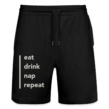 Eat Drink Nap - Stanley/Stella Trainer Unisex Organic Jogging Shorts - black - Front - Nik (191cm) & Marisol (170cm)