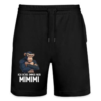 Schimpanse Affe Ich höre immer nur Mimimi - Stanley/Stella Unisex Bio Joggingshorts Trainer  - Schwarz - Vorne - Nik (191cm) & Marisol (170cm)