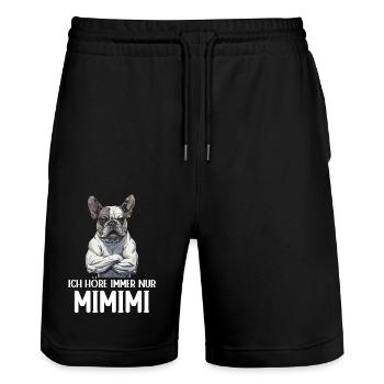 Französische Bulldogge Hund Frenchie Mimimi - Stanley/Stella Unisex Bio Joggingshorts Trainer  - Schwarz - Vorne - Nik (191cm) & Marisol (170cm)