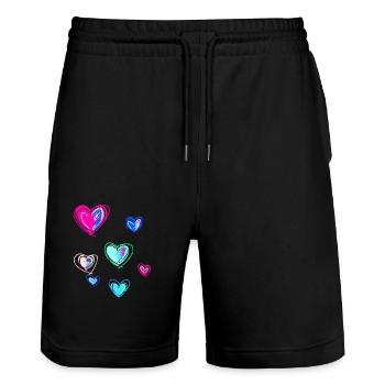 Coeurs, croquis, dessin, coeur, coeurs colorés - Short de jogging bio TRAINER Stanley/Stella unisexe - noir - Devant - Nik (191cm) & Marisol (170cm)