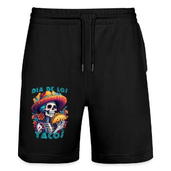 Humorvolles mexikanisches Skelett Dia de los Tacos - Stanley/Stella Unisex Bio Joggingshorts Trainer  - Schwarz - Vorne - Nik (191cm) & Marisol (170cm)