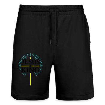 jesus is king - Stanley/Stella Unisex Bio Joggingshorts Trainer  - Schwarz - Vorne - Nik (191cm) & Marisol (170cm)