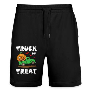 Truck or Treat Halloween - Stanley/Stella Trainer Unisex Organic Jogging Shorts - black - Front - Nik (191cm) & Marisol (170cm)