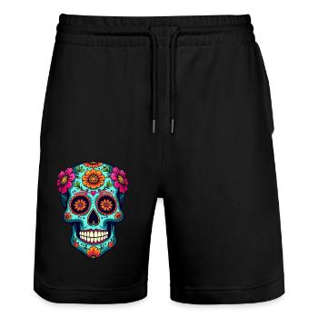Crâne en sucre floral – Art coloré du Jour des Morts - Short de jogging bio TRAINER Stanley/Stella unisexe - noir - Devant - Nik (191cm) & Marisol (170cm)