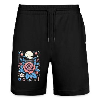 Cosmic Rose - Stanley/Stella Trainer Unisex Organic Jogging Shorts - black - Front - Nik (191cm) & Marisol (170cm)