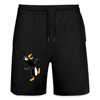 Crazy penguin runs stupid looks stupid silly - Stanley/Stella Trainer Unisex Organic Jogging Shorts - black - Front - Nik (191cm) & Marisol (170cm)